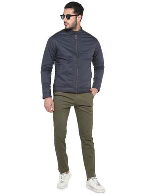 navy blue solid casual jacket - 17417474 - Standard Image - 4