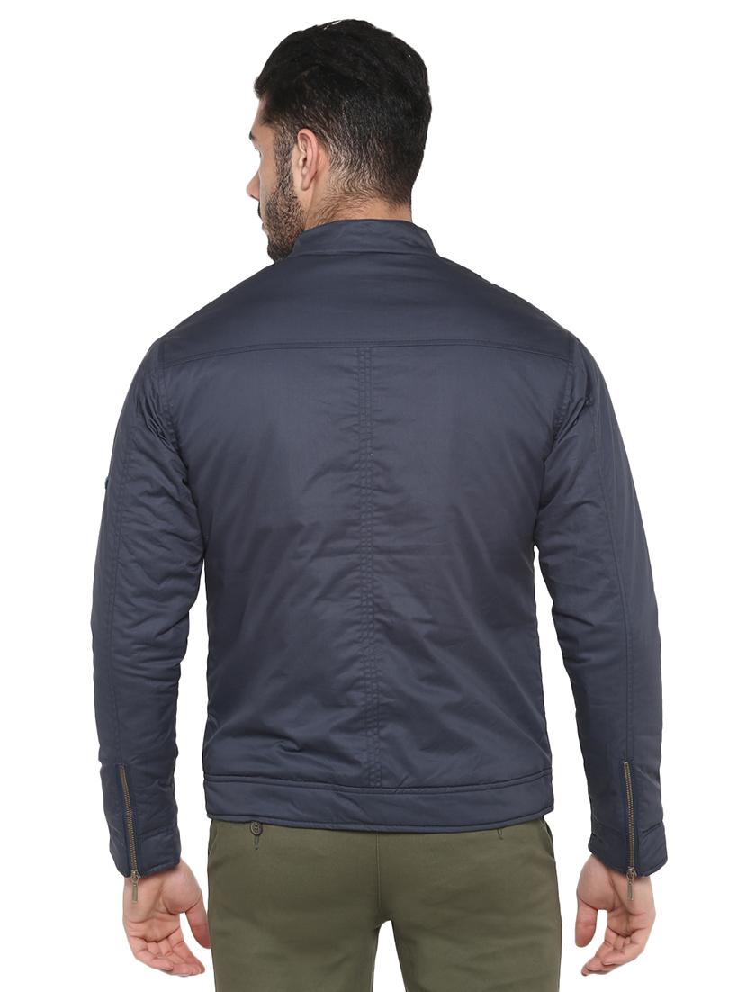navy blue solid casual jacket - 17417474 - Zoom Image - 3