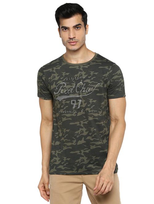 olive green camouflage print t-shirt - 17417514 - Very Small Image - 1