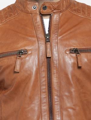 brown solid leather biker jacket - 17418042 - Standard Image - 5