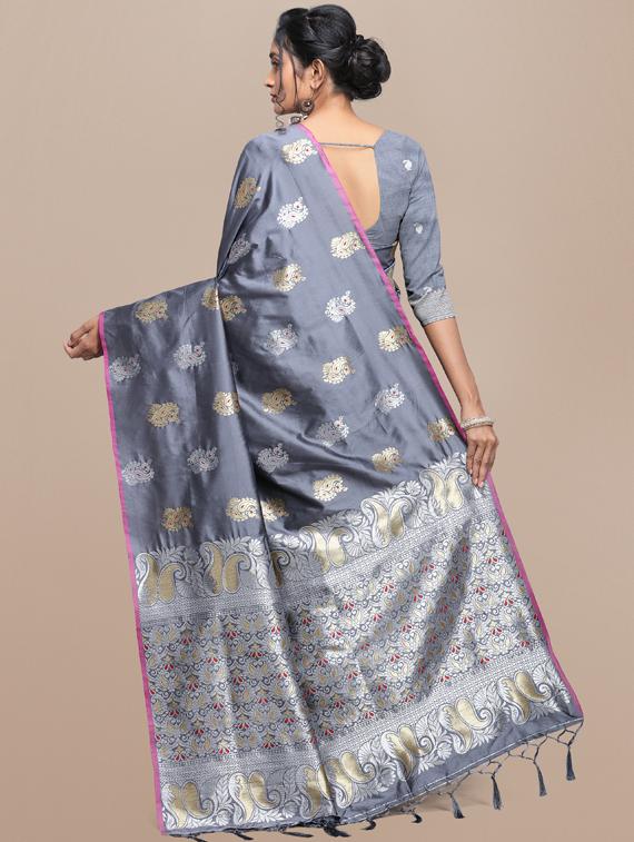 floral banarasi saree with blouse - 17418397 - Zoom Image - 2