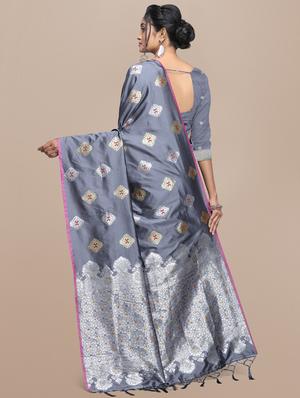 ethnic motifs banarasi saree with blouse - 17418656 - Standard Image - 2