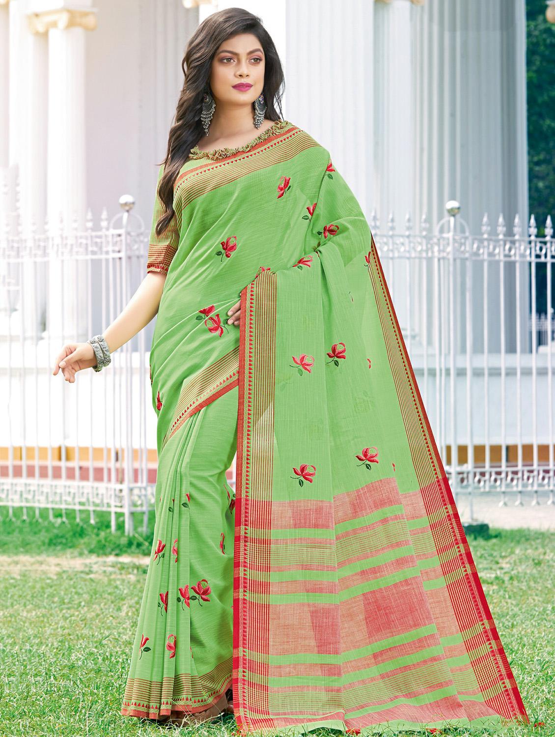 solid embroidered saree with blouse - 17419205 - Zoom Image - 1