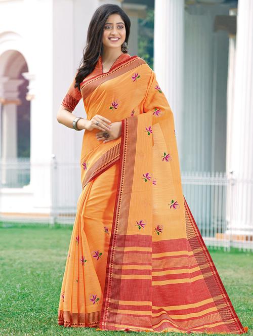 solid embroidered saree with blouse - 17419207 - Standard Image - 1