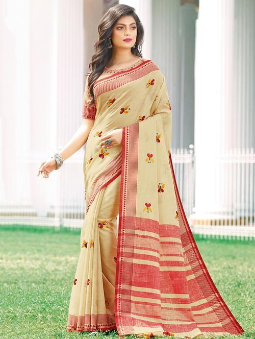 solid embroidered saree with blouse - 17419208 - Standard Image - 1