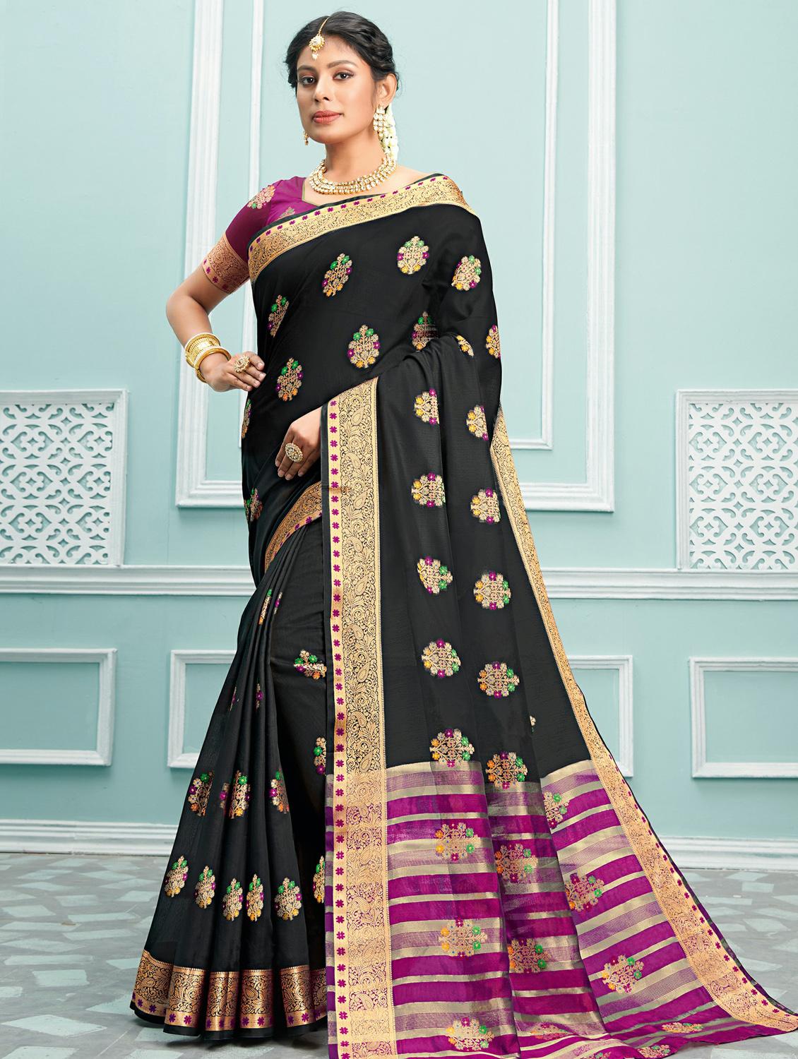 floral zari work woven saree with blouse - 17419214 - Zoom Image - 1