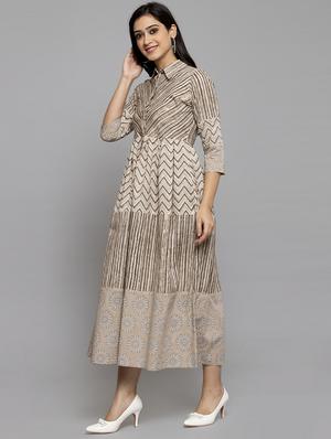beige cotton aline dress - 17419396 - Standard Image - 2