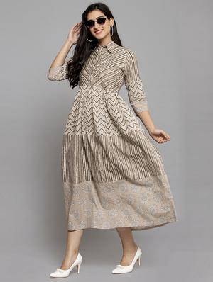 beige cotton aline dress - 17419396 - Standard Image - 5