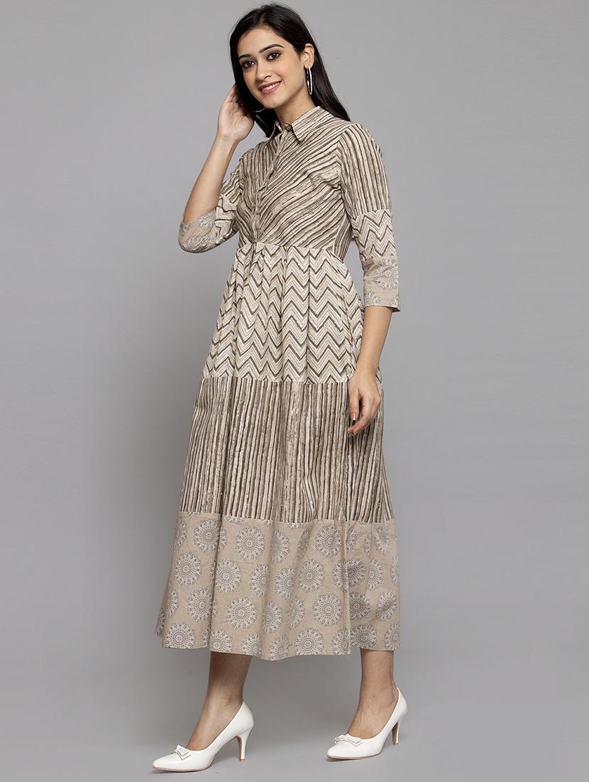 beige cotton aline dress - 17419396 - Zoom Image - 2