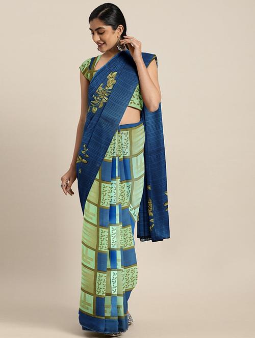 checkered printed saree with blouse - 17419475 - Standard Image - 1