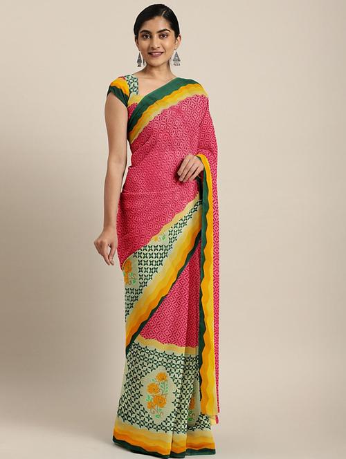 printed bordered saree with blouse - 17419477 - Standard Image - 1