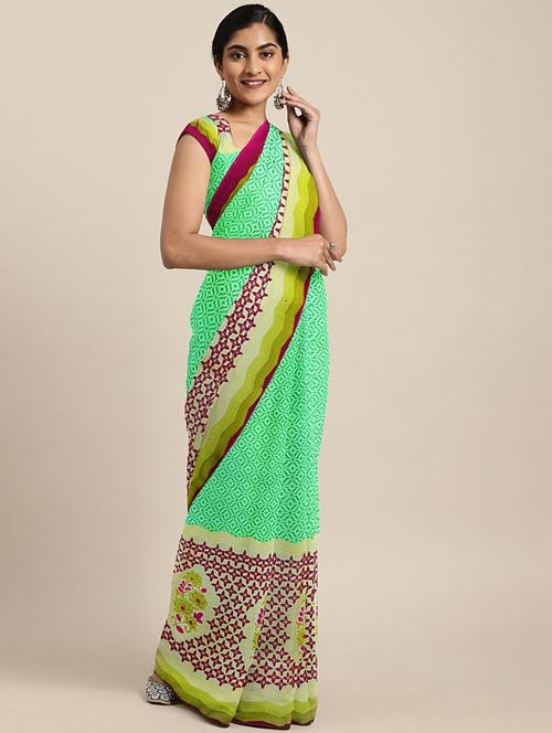 green georgette printed saree with blouse - 17419478 - Standard Image - 1