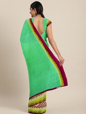 green georgette printed saree with blouse - 17419478 - Standard Image - 2