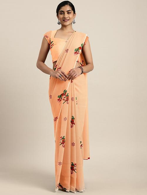 peach georgette printed saree with blouse - 17419484 - Standard Image - 1