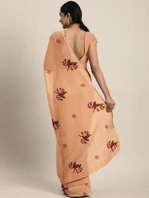 peach georgette printed saree with blouse - 17419484 - Standard Image - 2