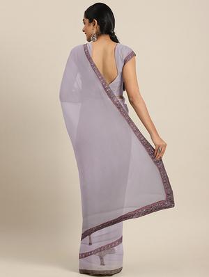 solid embroidered saree with blouse - 17419488 - Standard Image - 2