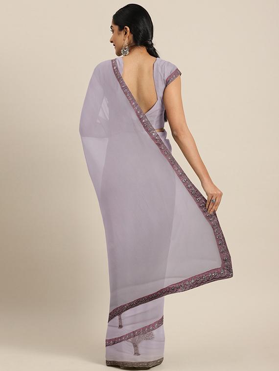 solid embroidered saree with blouse - 17419488 - Zoom Image - 2