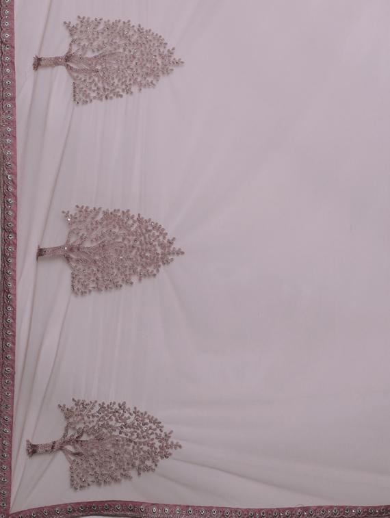 solid embroidered saree with blouse - 17419488 - Zoom Image - 4