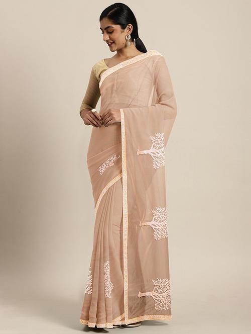 peach net embroidered saree with blouse - 17419489 - Standard Image - 1