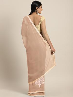 peach net embroidered saree with blouse - 17419489 - Standard Image - 2