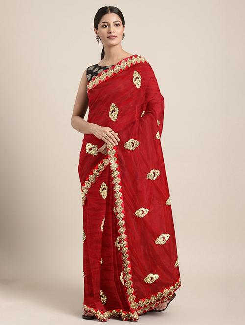 maroon embroidered saree with blouse - 17419492 - Standard Image - 1