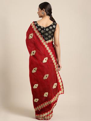 maroon embroidered saree with blouse - 17419492 - Standard Image - 2