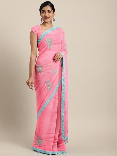paisley embroidered saree with blouse - 17419515 - Standard Image - 1