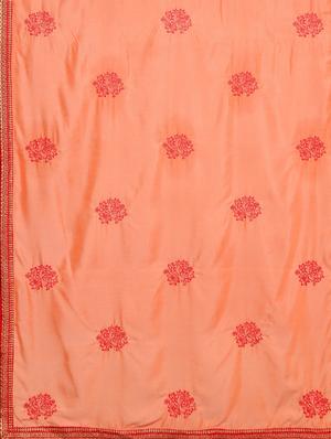 peach silk blend embroidered saree with blouse - 17419517 - Standard Image - 4