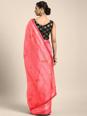pink silk blend embroidered saree with blouse - 17419523 - Standard Image - 2