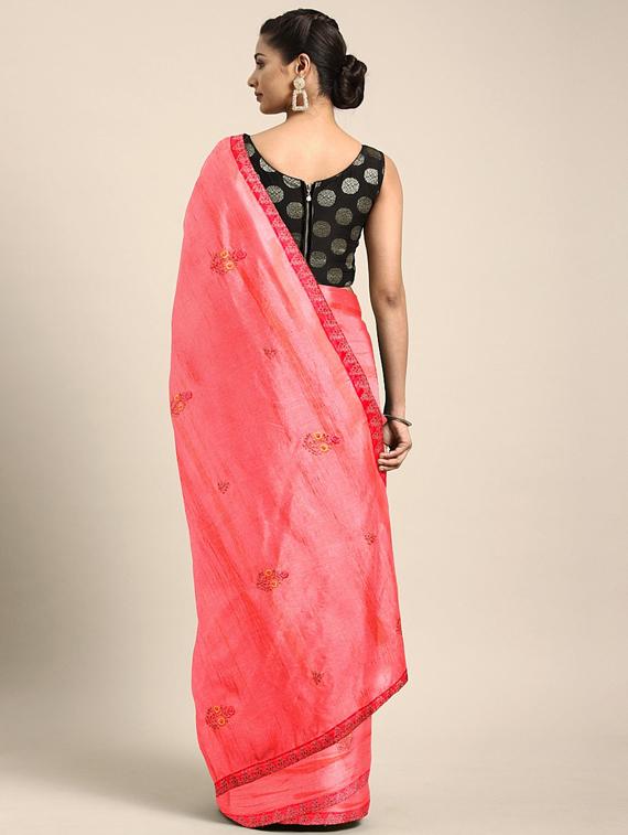 pink silk blend embroidered saree with blouse - 17419523 - Zoom Image - 2
