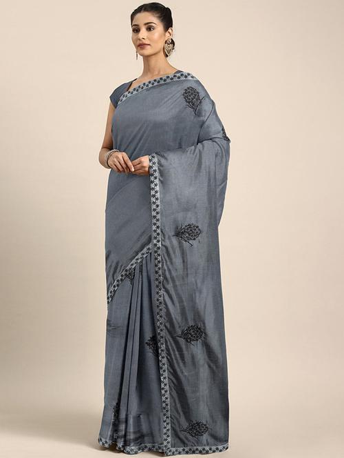 solid embroidered saree with blouse - 17419558 - Standard Image - 1
