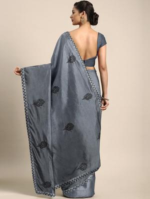 solid embroidered saree with blouse - 17419558 - Standard Image - 2