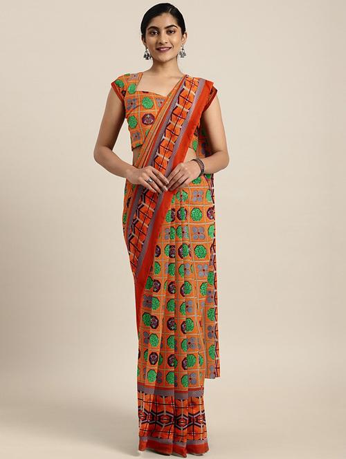 geometrical printed saree with blouse - 17419572 - Standard Image - 1