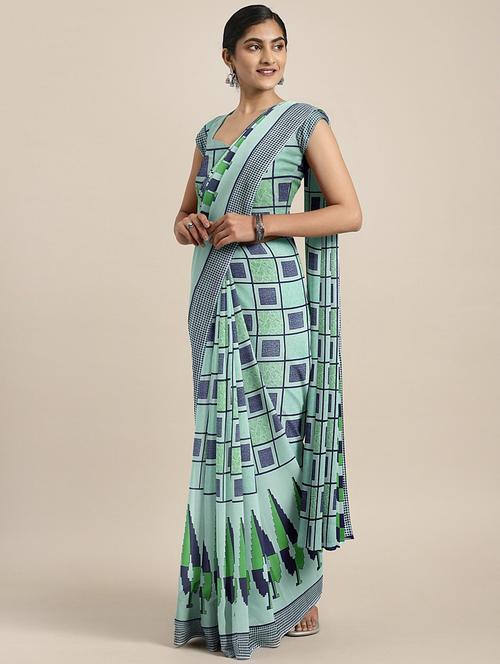 checkered printed saree with blouse - 17419580 - Standard Image - 1