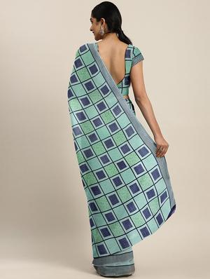 checkered printed saree with blouse - 17419580 - Standard Image - 2