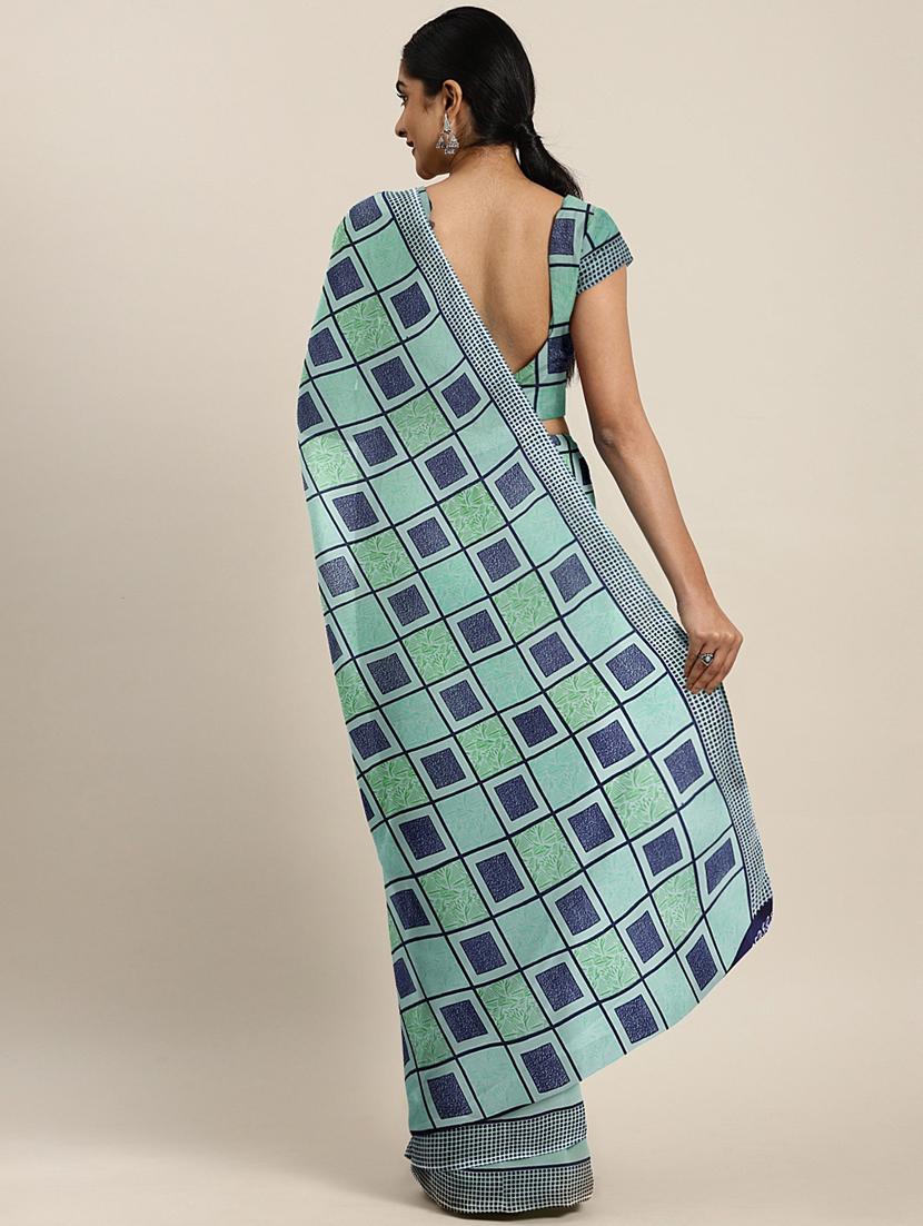 checkered printed saree with blouse - 17419580 - Zoom Image - 2