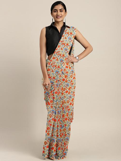 floral printed saree with blouse - 17419583 - Standard Image - 1
