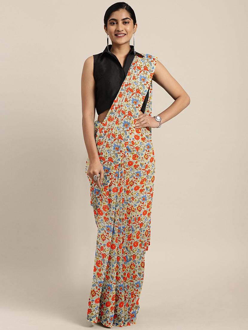 floral printed saree with blouse - 17419583 - Zoom Image - 1