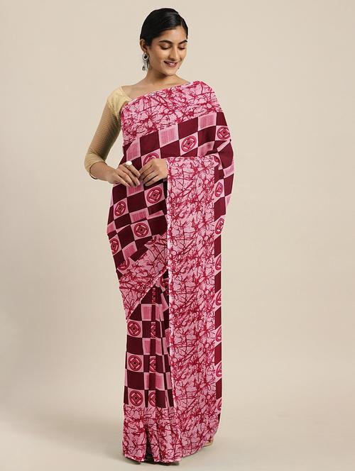 checkered printed saree with blouse - 17419585 - Standard Image - 1