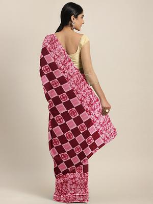 checkered printed saree with blouse - 17419585 - Standard Image - 2