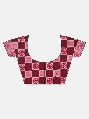checkered printed saree with blouse - 17419585 - Standard Image - 3