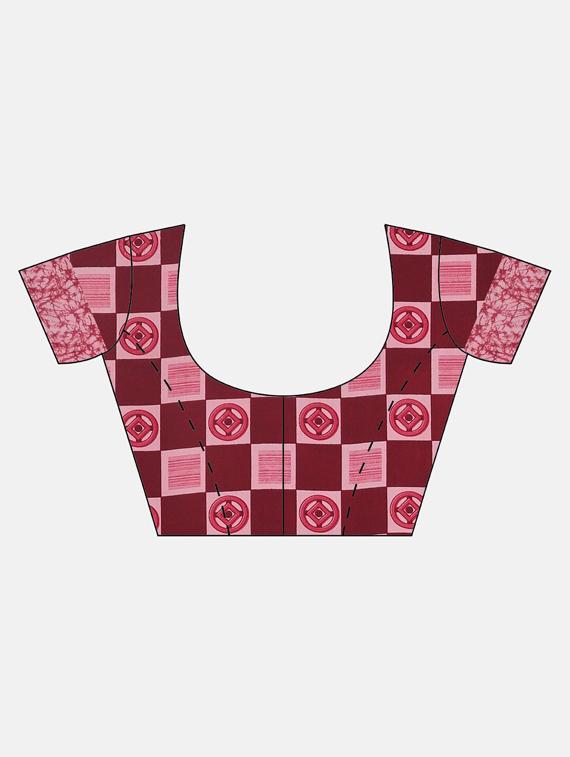 checkered printed saree with blouse - 17419585 - Zoom Image - 3