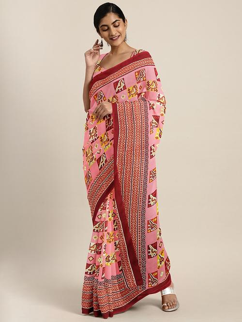 conversational printed saree with blouse - 17419586 - Standard Image - 1
