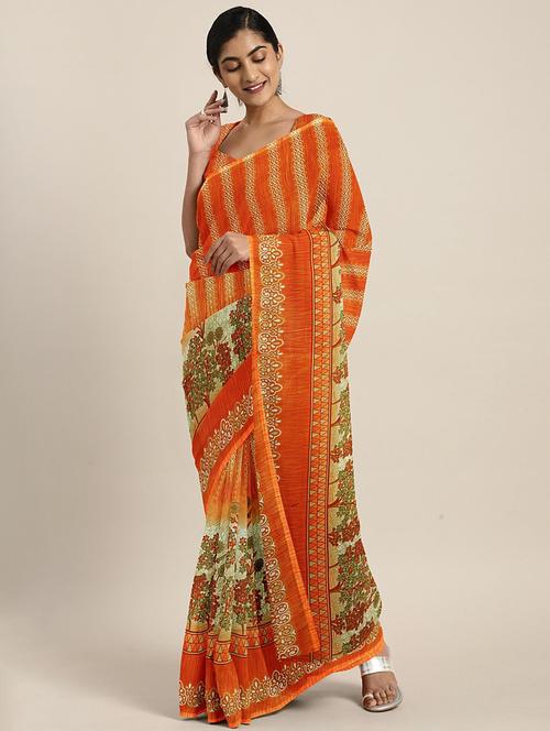 floral printed saree with blouse - 17419591 - Standard Image - 1