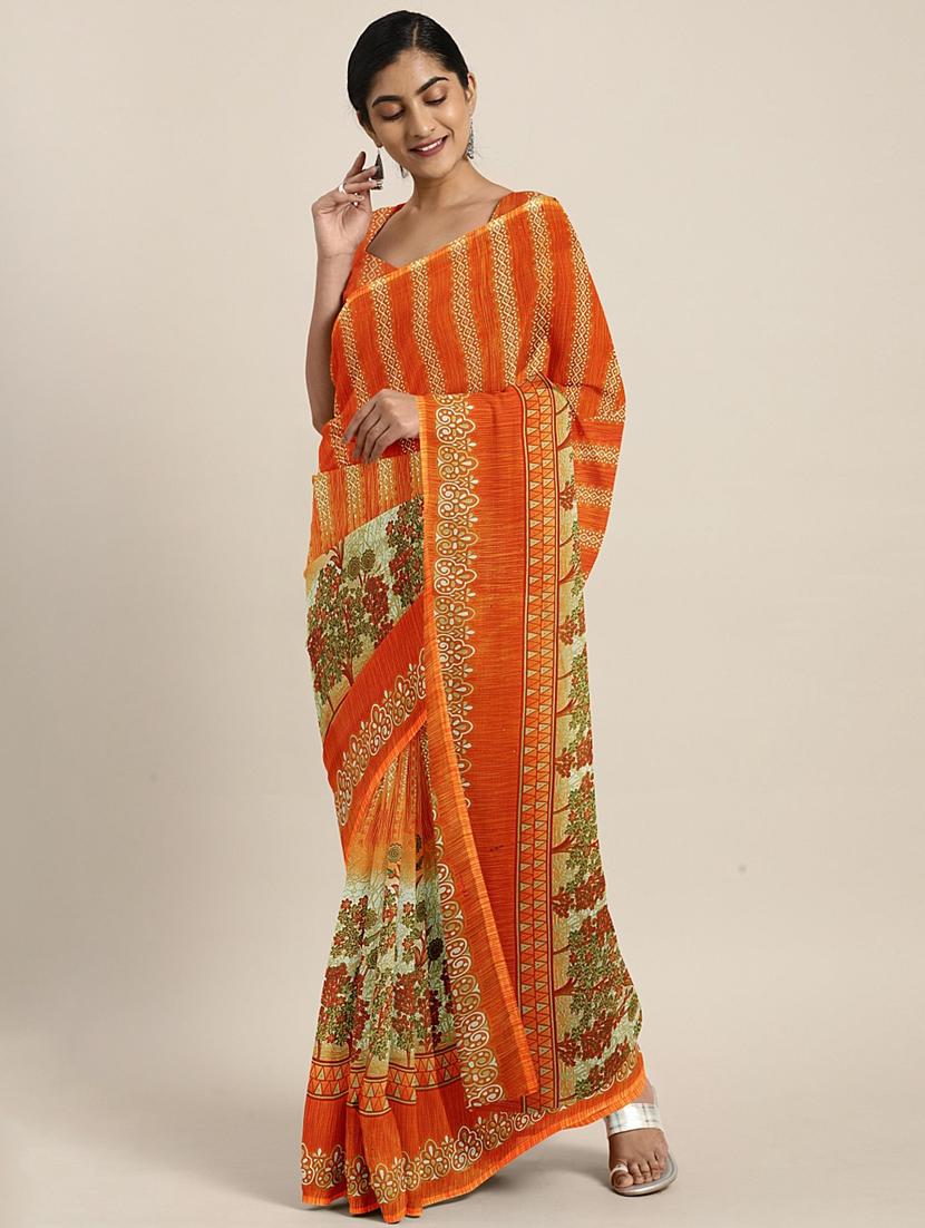 floral printed saree with blouse - 17419591 - Zoom Image - 1