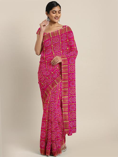 fuchsia georgette printed saree with blouse - 17419595 - Standard Image - 1