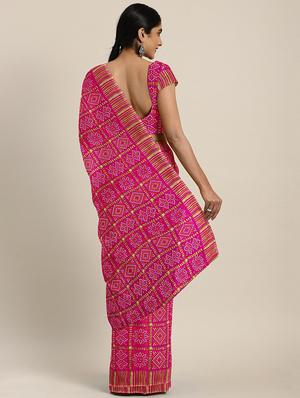 fuchsia georgette printed saree with blouse - 17419595 - Standard Image - 2