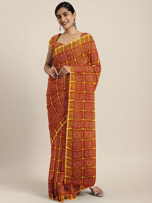 orange georgette printed saree with blouse - 17419596 - Standard Image - 1