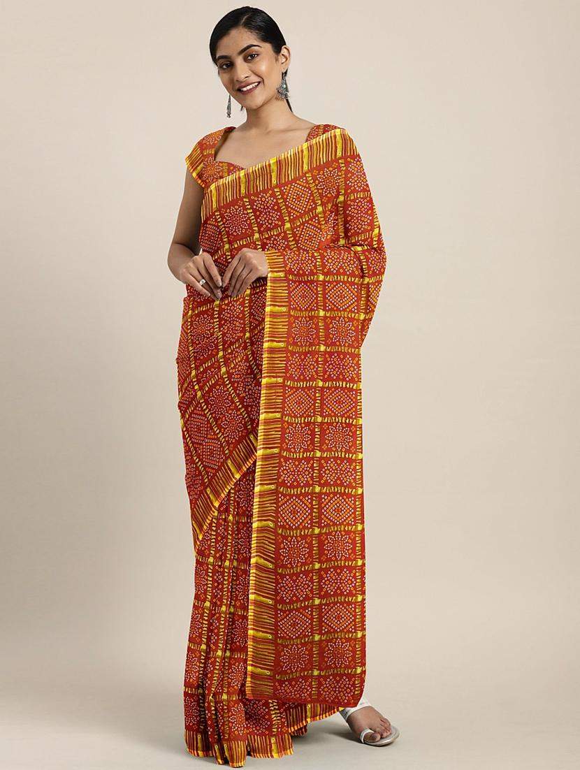 orange georgette printed saree with blouse - 17419596 - Zoom Image - 1
