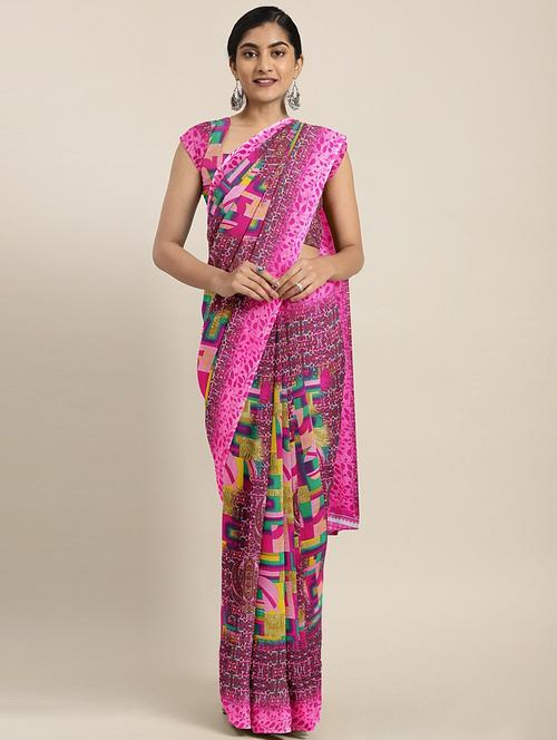 abstract printed saree with blouse - 17419615 - Standard Image - 1